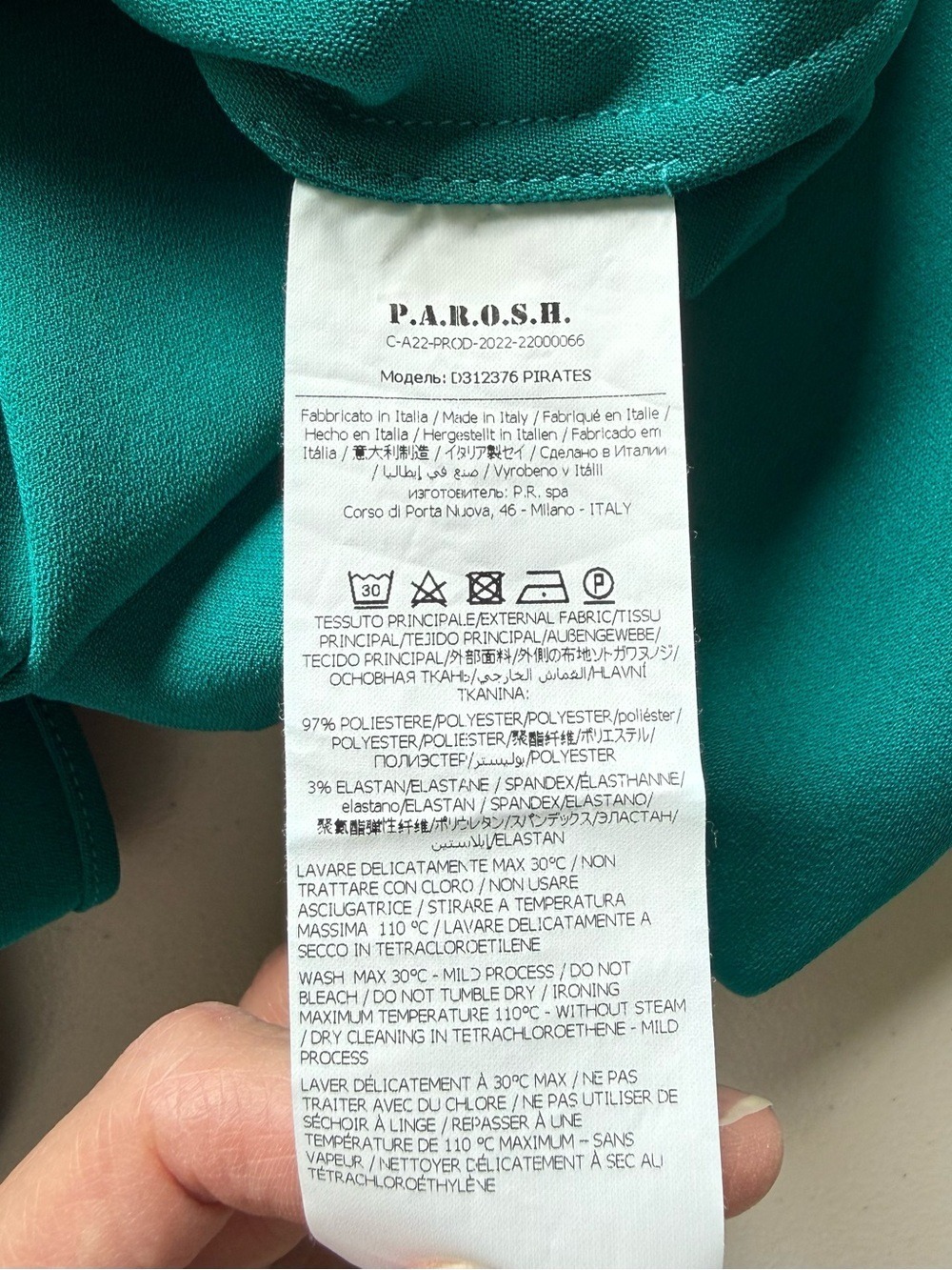 P.A.R.O.S.H. Italian Designer Gathered Tie-Waist Blouse Emerald Teal Green Sz S - Picture 17 of 17